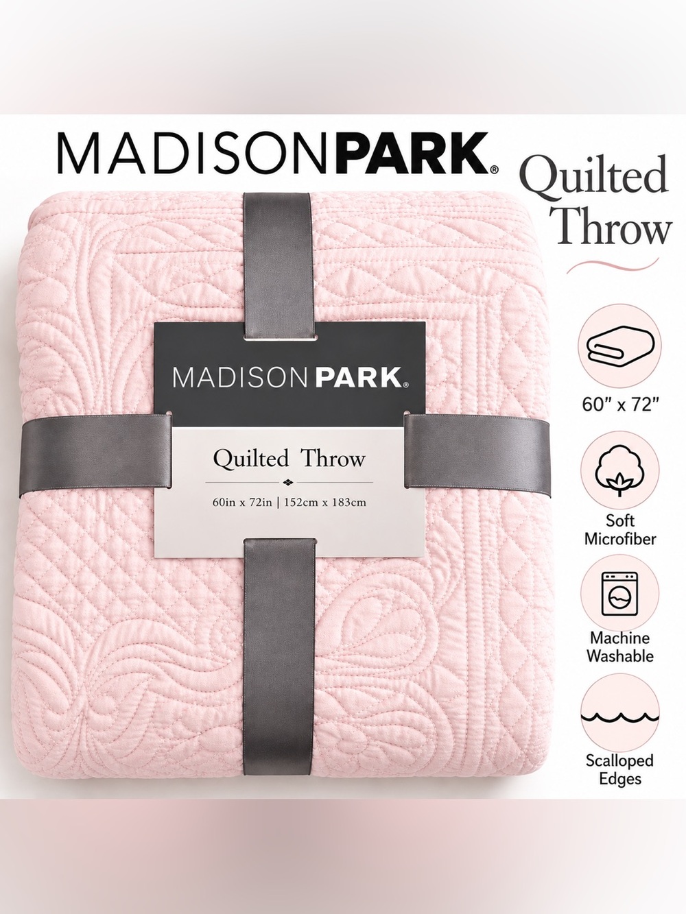 Madison Park Tuscany Pale Pink Quilted Throw Blanket 60x72 NEW Macy’s